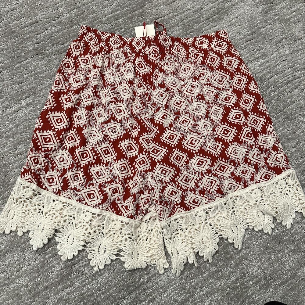 Solitaire Kimono Shorts Set Womens Large Red White Crochet Boho Festival New - Picture 3 of 16
